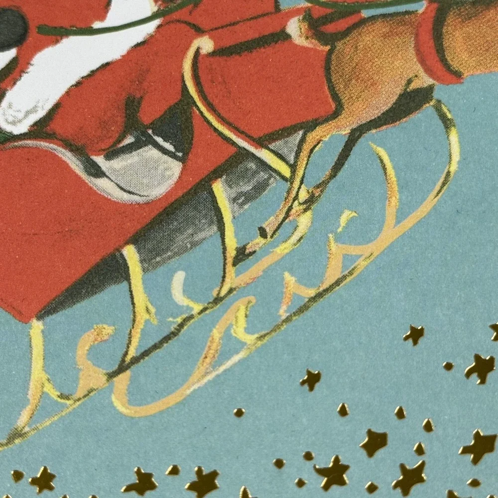 New Eleanor Stuart Blank Christmas Card Retro Santa Claus Reindeer Holiday Red
